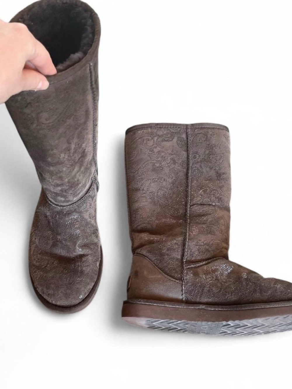 UGG Brown Paisley Shearling-Lined Mid-Calf Boots